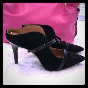 HOT!! Suede / Patent Leather Mule Black Sz 8.5